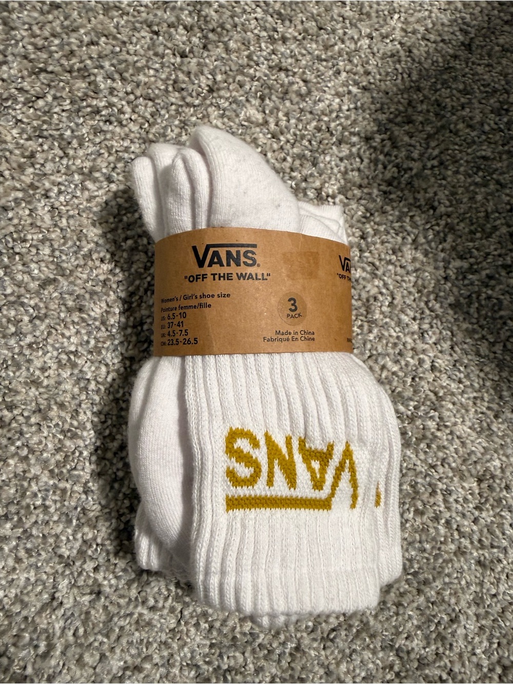 Vans White Crew Socks with Yellow Logo - Pack of 3